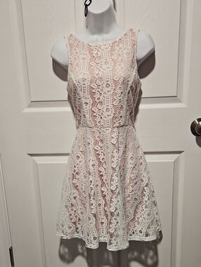 Speechless Ivory Lace Mini Dress with Nude Lining